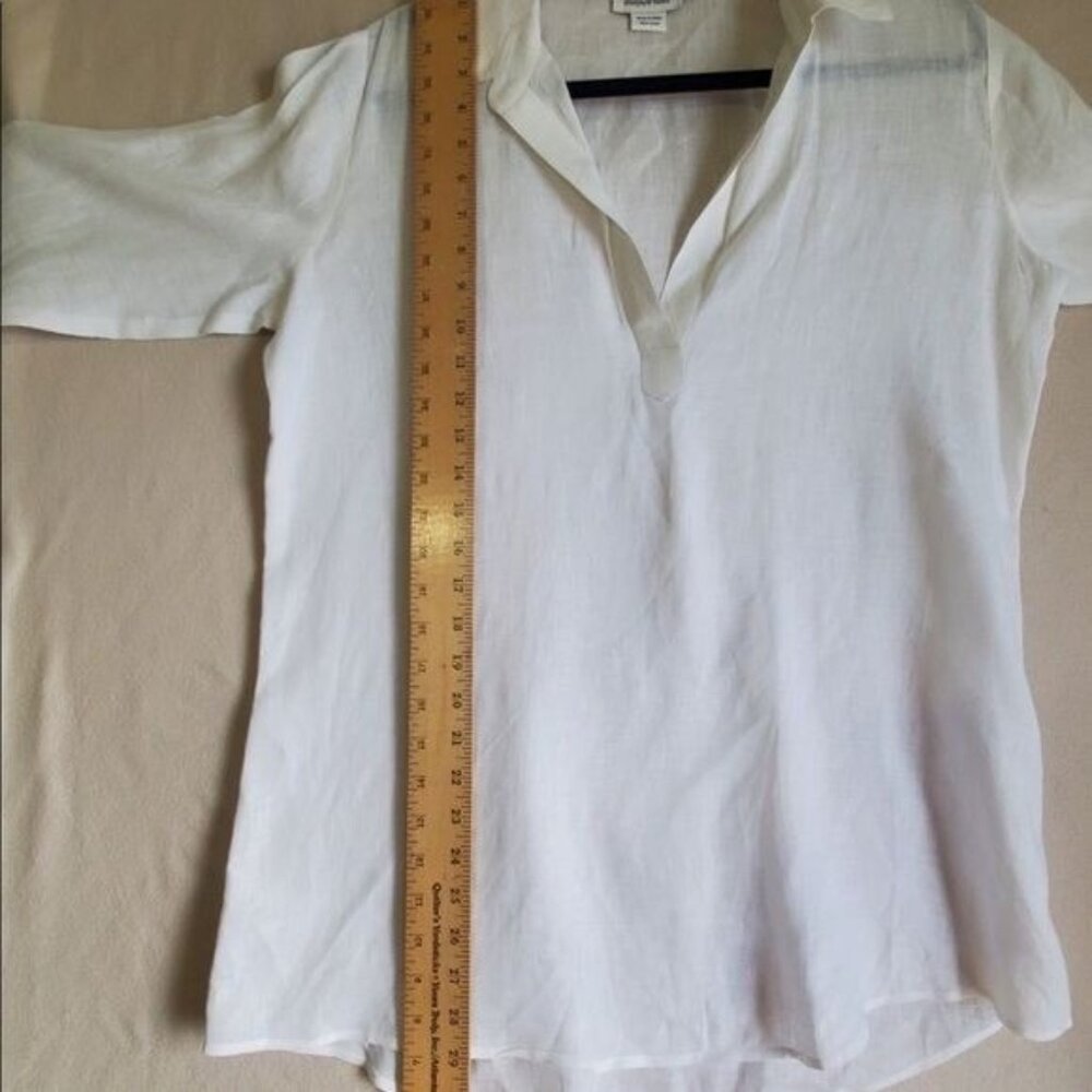 Vineyard Vines White Linen Top Womens Small 3/4 Sleeve Minimalist Coastal Resort - Picture 3 of 8